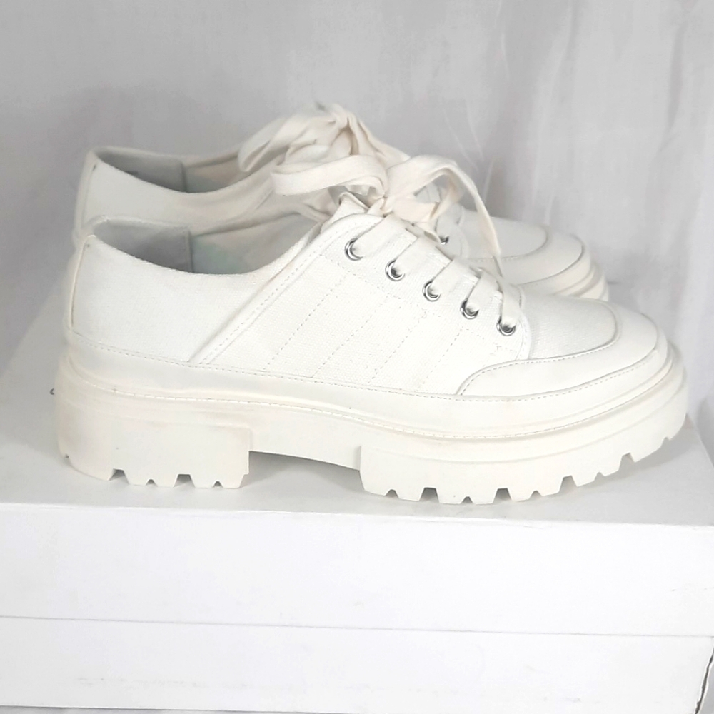 Steven NY By Steve Madden Avah Canvas Leather Women's Shoes Size 8.5 White NEW